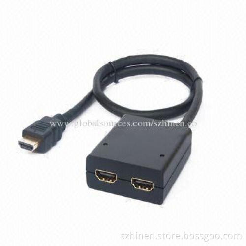 HDMI Splitter, 1 x 2 Pigtail Type, Supports Highest Video Resolution 1,080P